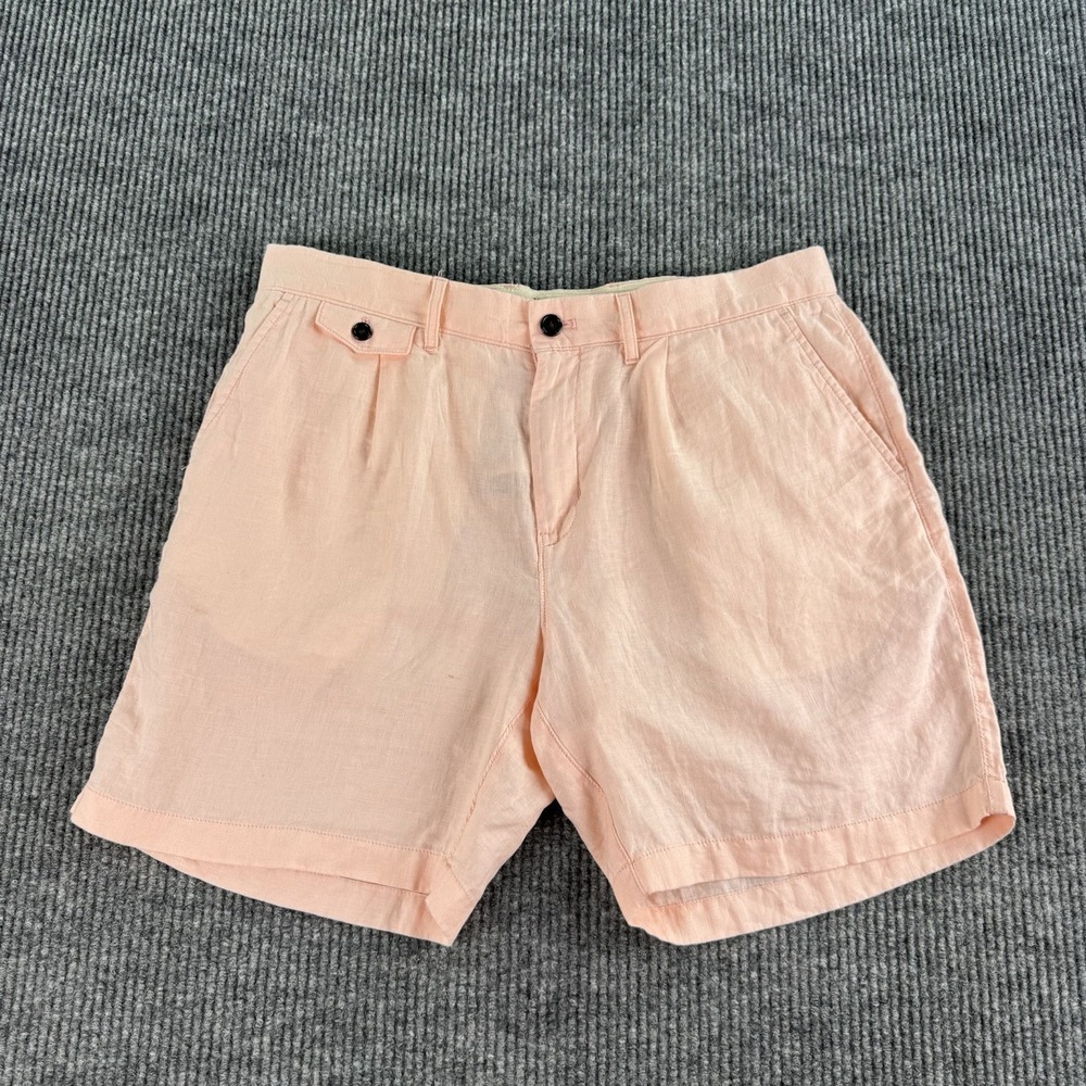 Vintage J Crew Chino Shorts Men 34 Salmon Pink Linen Summer Pleated Golf Premium